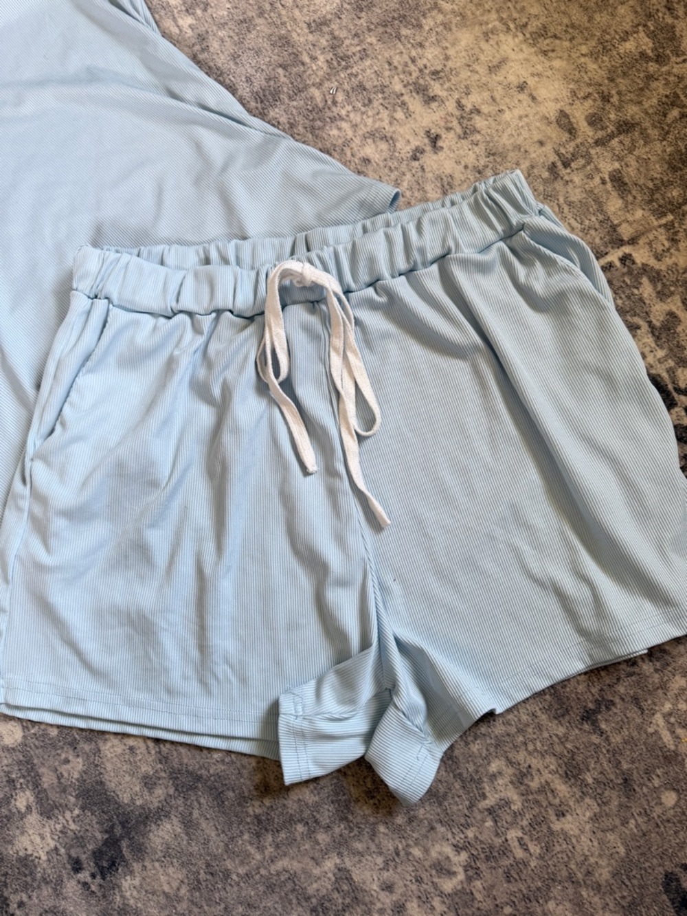 Light Blue Ribbed Two-Piece Lounge Set - Picture 4 of 7